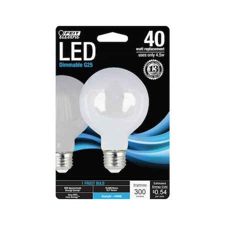Feit Electric Feit G25 E26 (Medium) Filament LED Bulb Daylight 40 Watt Equivalence 1 pk G2540W950CAFLRP